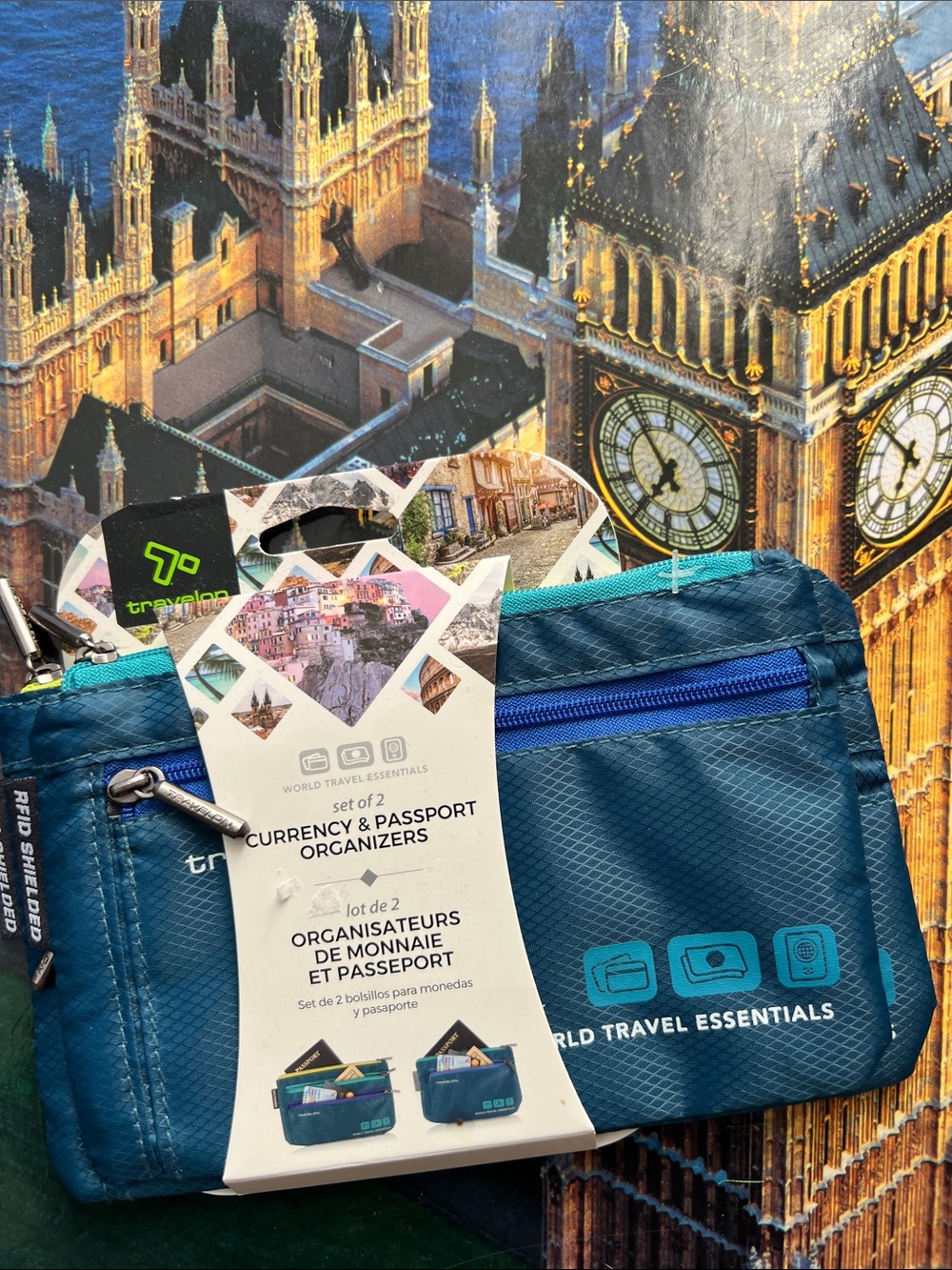 Travelon Teal and Blue Currency & Passport Organizer Set